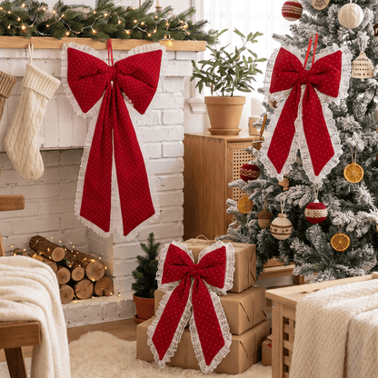 Weihnachtsschmuck: Rote Schleife aus Spitze und Strasssteinen - image 5