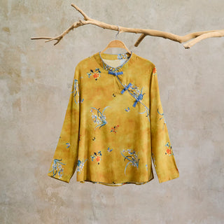 Vintage Langarmshirt mit Blumen- und Insektenmuster - Gelb - 2XL - image 0