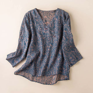 Retro-Baumwollbluse mit botanischem Flair - image 0