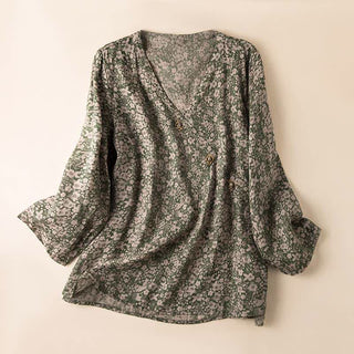 Vintage Loungeshirt mit Blumenmuster und Wickeloptik - Grün - XXL - image 0