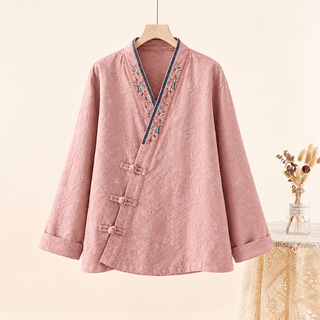 Vintage Lounge-Top aus Baumwoll-Leinen-Mischgewebe mit Froschknöpfen - Rosa - 2XL - image 0