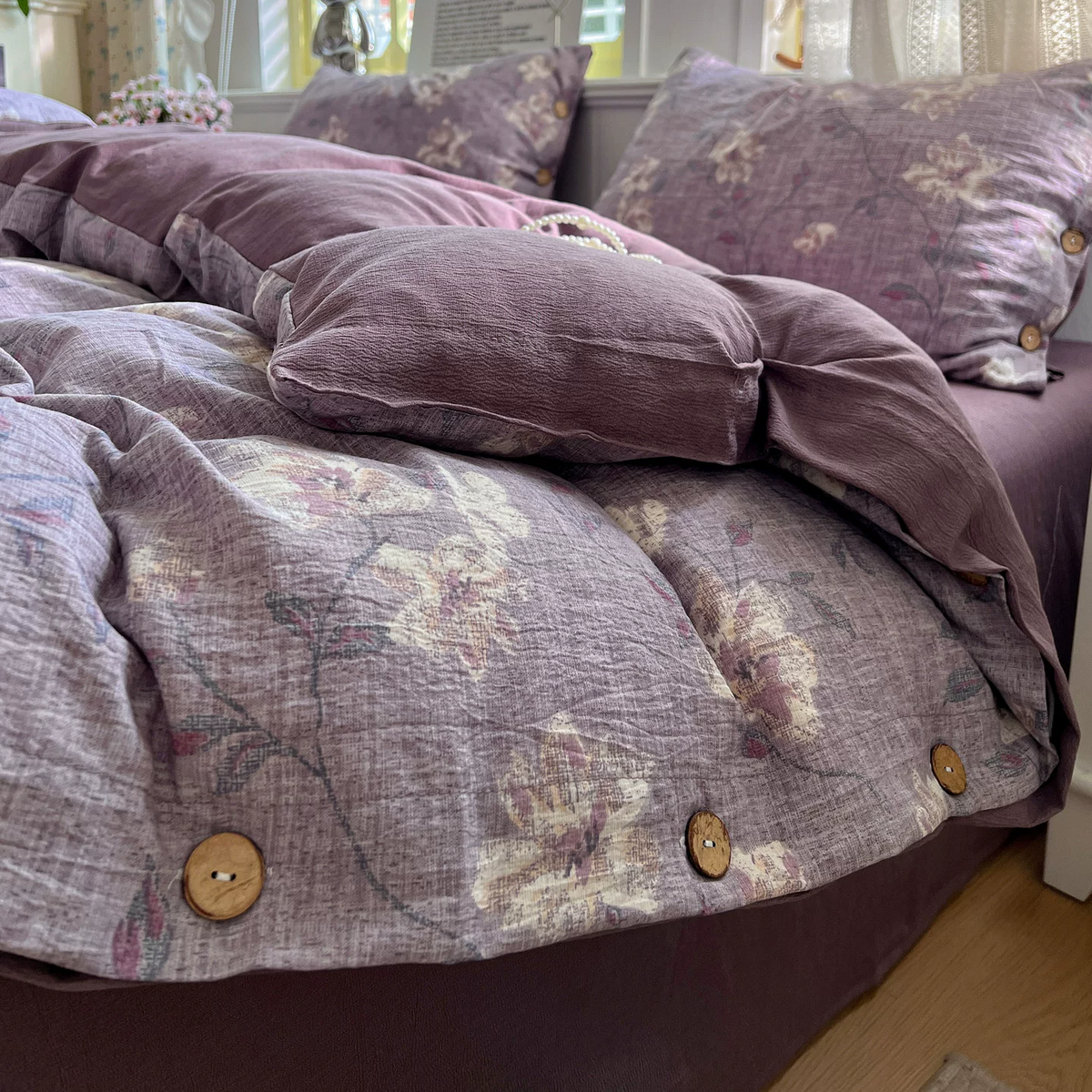 Vintage-Bettwäscheset im Landhausstil aus Leinen und Baumwolle - image 1