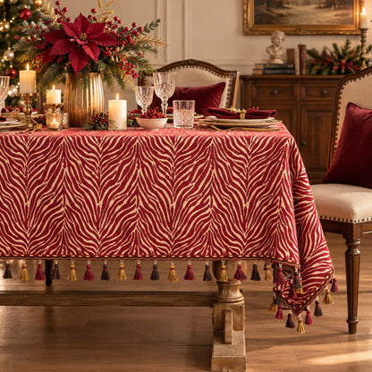 Weihnachtstischdecke mit rotem Zebrastreifen und Quasten - 140cm x 240cm - image 0