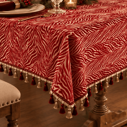Weihnachtstischdecke mit rotem Zebrastreifen und Quasten - image 2