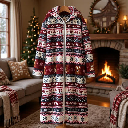 Weihnachtlicher Fleece-Bademantel mit Schneeflocken- und Bärenmotiv und Kapuze - image 4