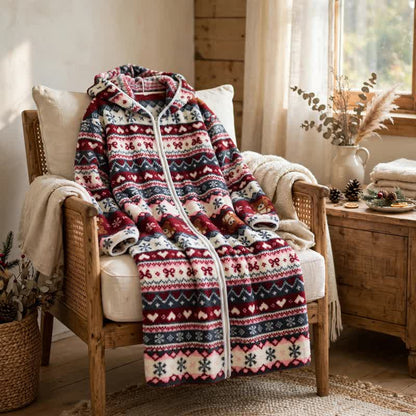 Weihnachtlicher Fleece-Bademantel mit Schneeflocken- und Bärenmotiv und Kapuze - image 5