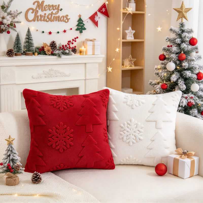 Kissenbezug mit Weihnachtsbaum-Schneeflocken-Prägung - image 3