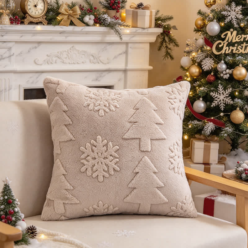 Kissenbezug mit Weihnachtsbaum-Schneeflocken-Prägung - Beige - 30cm x 50cm - image 5