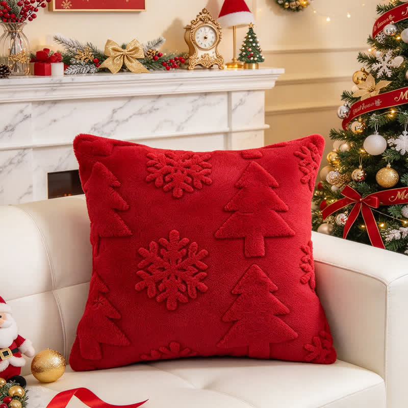 Kissenbezug mit Weihnachtsbaum-Schneeflocken-Prägung - Rot - 30cm x 50cm - image 1