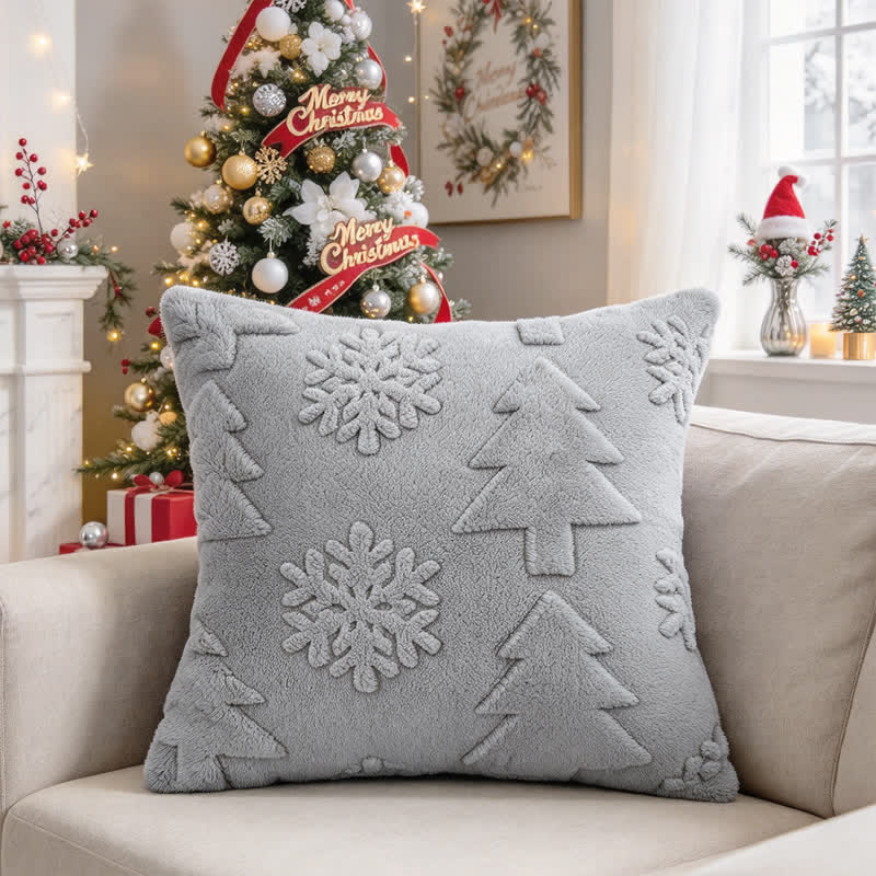 Kissenbezug mit Weihnachtsbaum-Schneeflocken-Prägung - Grau - 30cm x 50cm - image 15