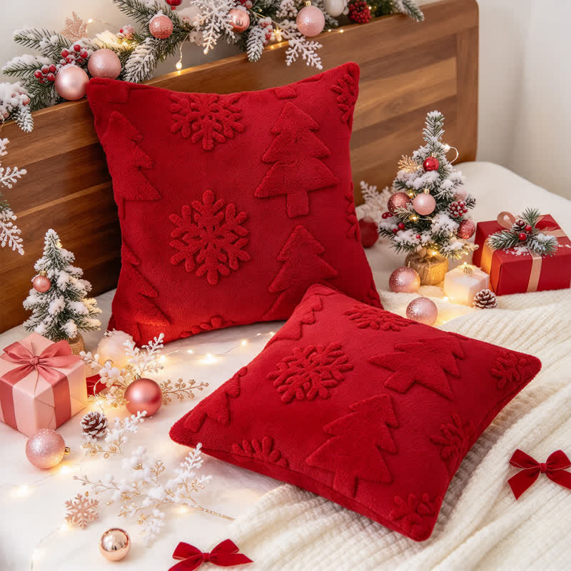 Kissenbezug mit Weihnachtsbaum-Schneeflocken-Prägung - image 2