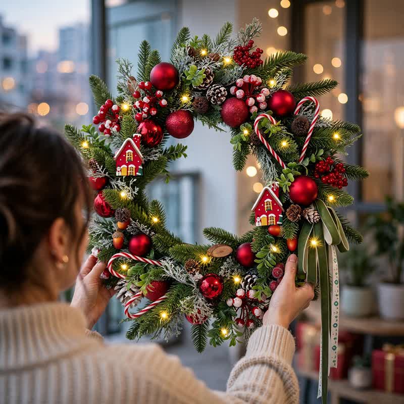 Weihnachtskranz mit Beeren-Zuckerstangen-Akzenten - image 4