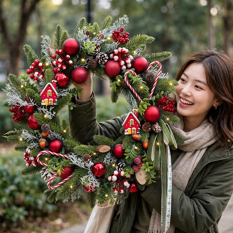 Weihnachtskranz mit Beeren-Zuckerstangen-Akzenten - image 3