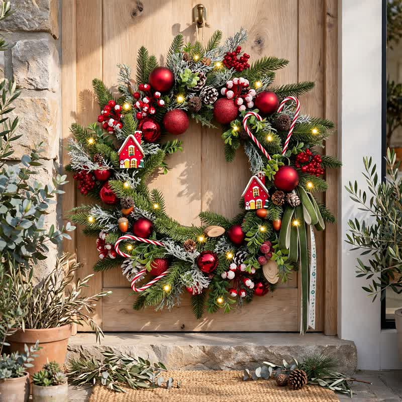 Weihnachtskranz mit Beeren-Zuckerstangen-Akzenten - image 1