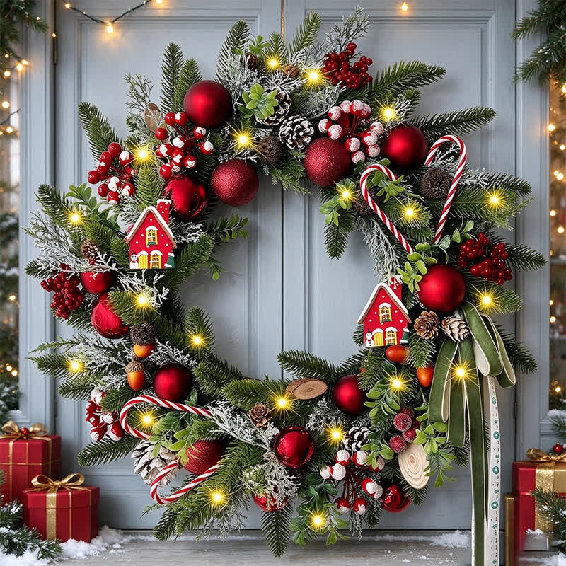 Weihnachtskranz mit Beeren-Zuckerstangen-Akzenten - image 2