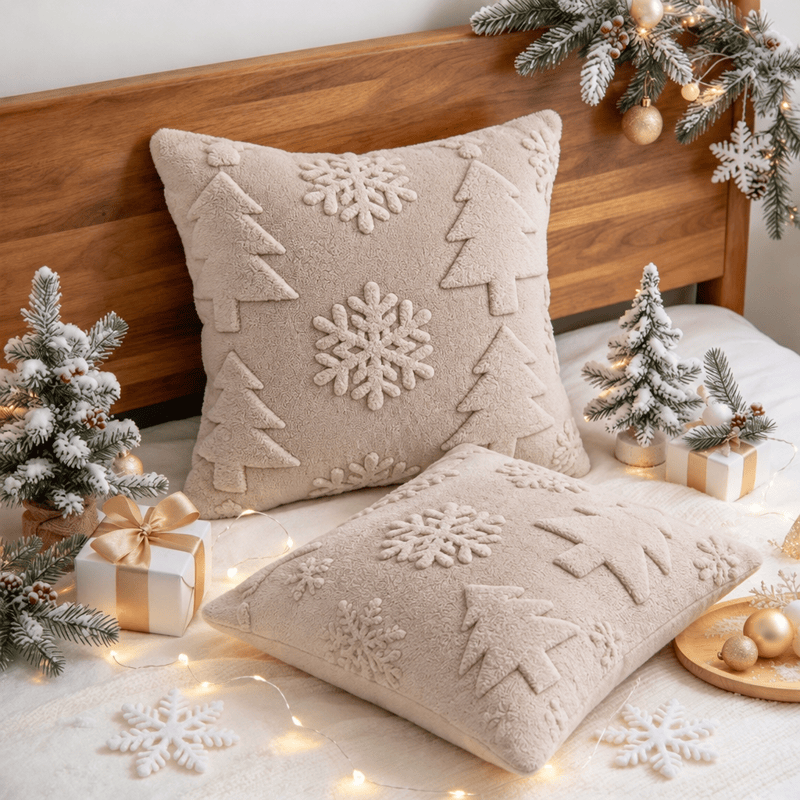 Kissenbezug mit Weihnachtsbaum-Schneeflocken-Prägung - image 6