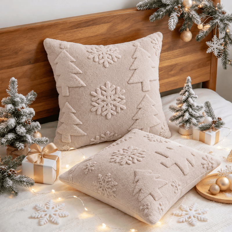 Kissenbezug mit Weihnachtsbaum-Schneeflocken-Prägung - image 8