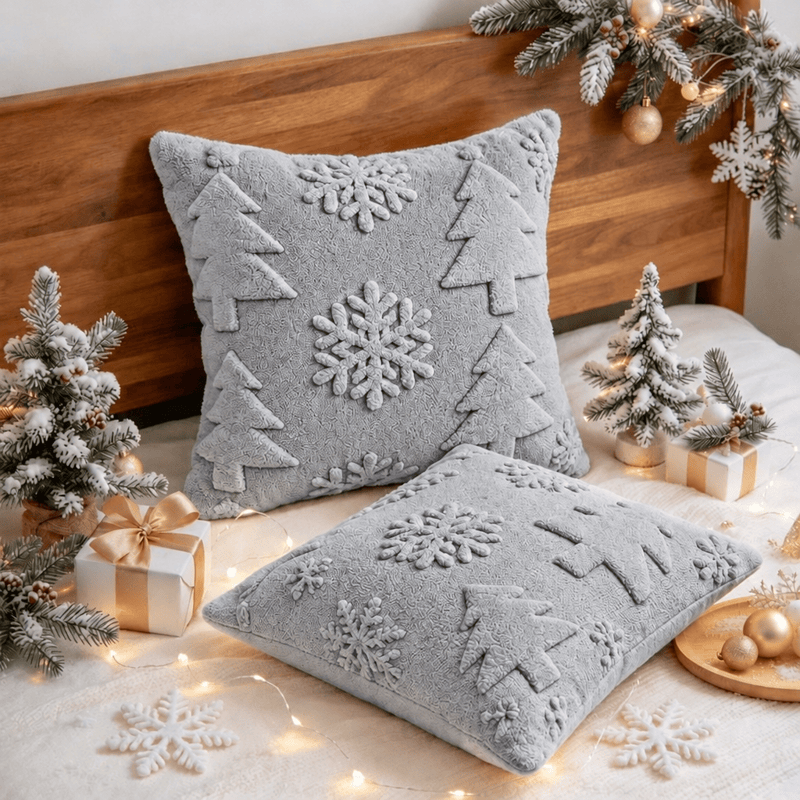 Kissenbezug mit Weihnachtsbaum-Schneeflocken-Prägung - image 17