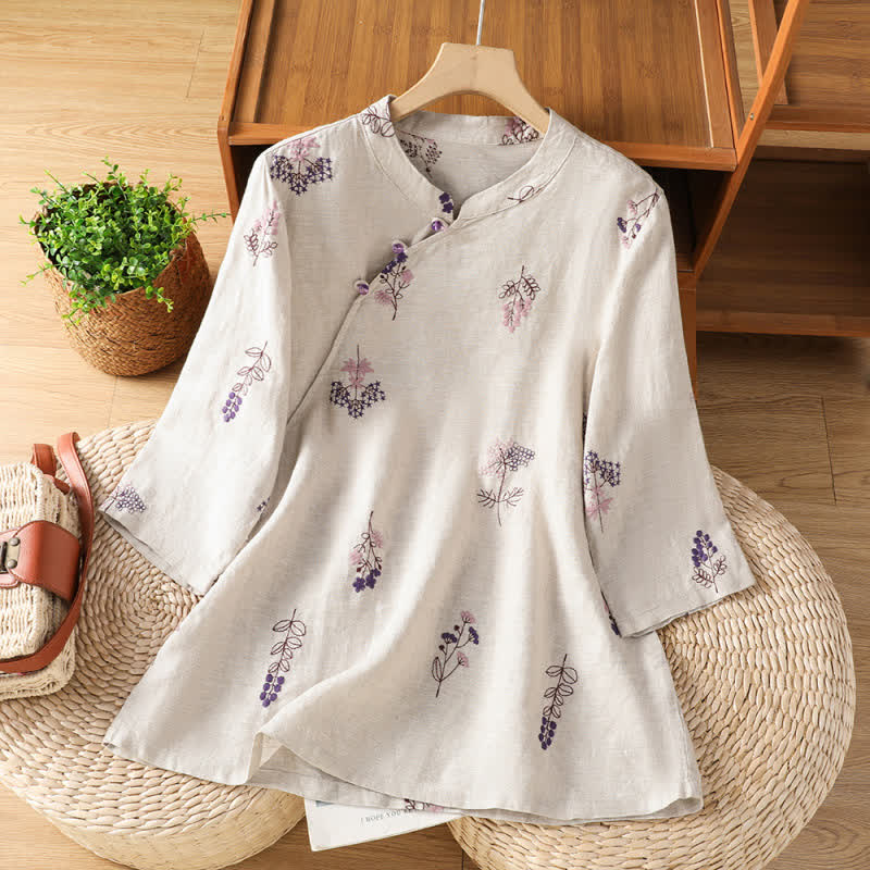 Lounge-Top aus Baumwolle mit Froschknopfstickerei - Weiß - 2XL - image 0