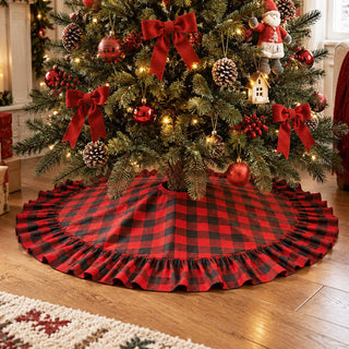 Karierte Weihnachtsbaumdecke mit Rüschenrand - 4 Stück - 120cm - image 0