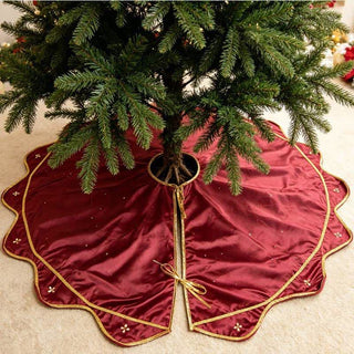 Burgunderfarbener Samt-Weihnachtsbaumrock mit Blütenmuster - 4 Stück - 48" - image 0