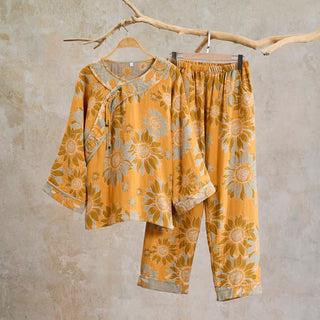 Orientalisches Sonnenblumen-Baumwollpyjama-Set - Orange - XXL - image 0