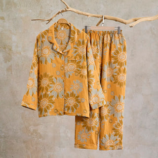 Retro-Sonnenblumen-Baumwoll-Loungewear-Pyjama-Set - Orange - XL - image 0