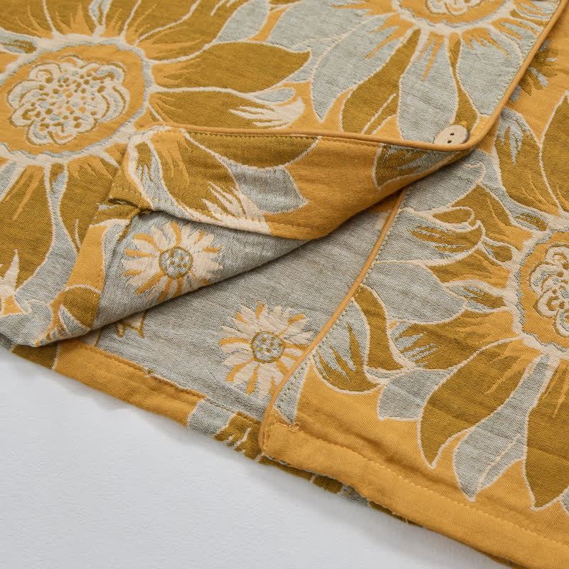 Retro-Sonnenblumen-Baumwoll-Loungewear-Pyjama-Set - image 6