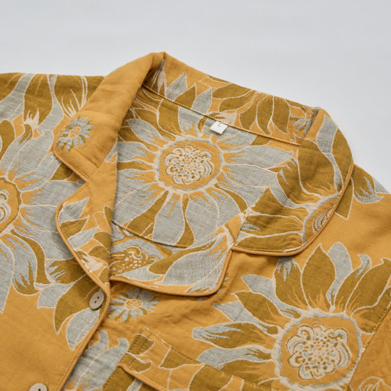 Retro-Sonnenblumen-Baumwoll-Loungewear-Pyjama-Set - image 2