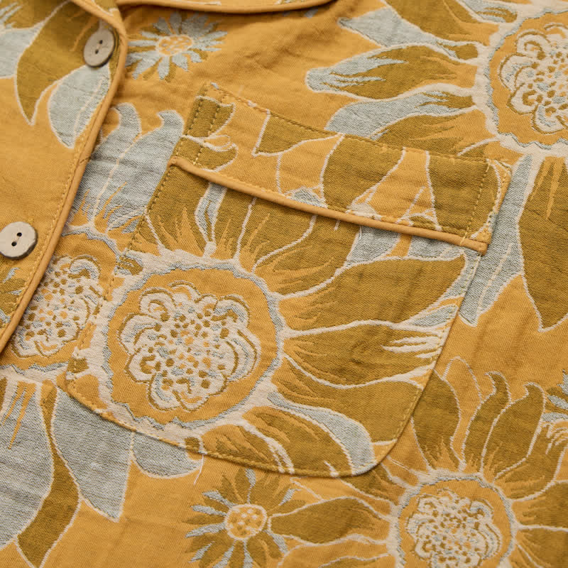 Retro-Sonnenblumen-Baumwoll-Loungewear-Pyjama-Set - image 3