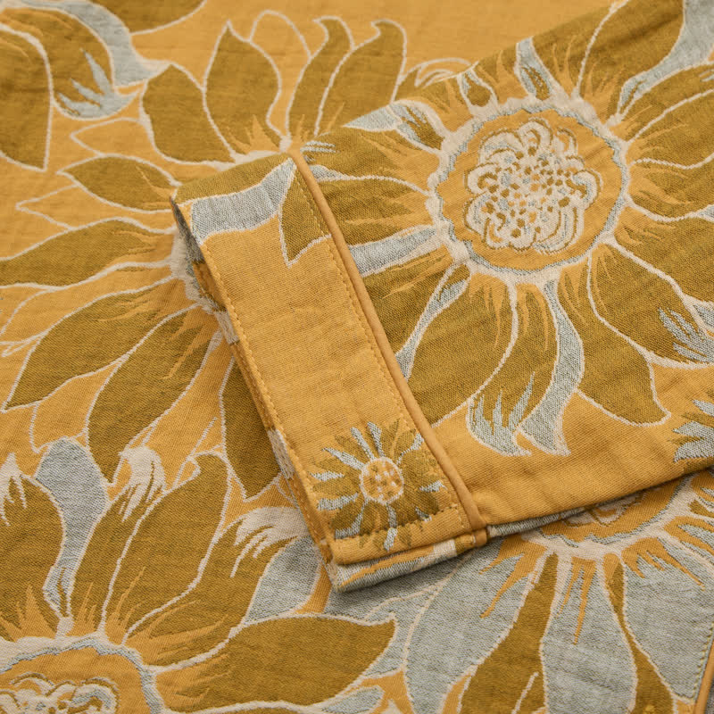 Retro-Sonnenblumen-Baumwoll-Loungewear-Pyjama-Set - image 5