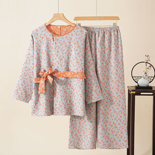 Hausanzug-Set aus Baumwollgaze mit floralem Folk-Muster - Orange - XXL - image 0