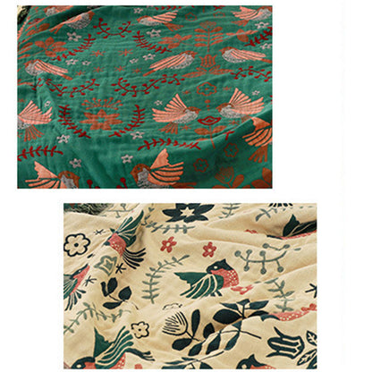 Ownkoti Boho Atmungsaktive Wendedecke mit Blumen und Vögeln
