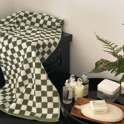 Ownkoti Badetuch-Set mit Schachbrettmuster und Farbblockdesign