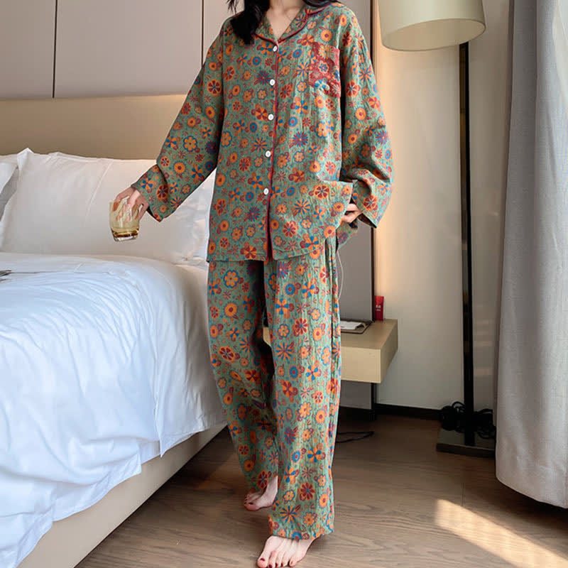 Loungewear-Set aus Baumwolle mit Blumenmuster in Übergröße