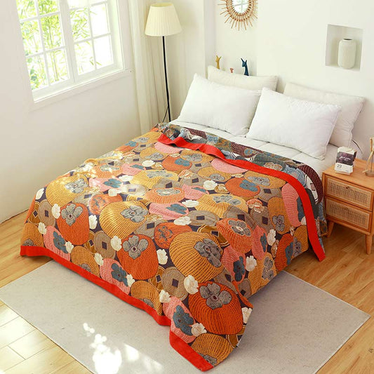 Bunte Wendedecke aus Baumwollgaze in Persimmon