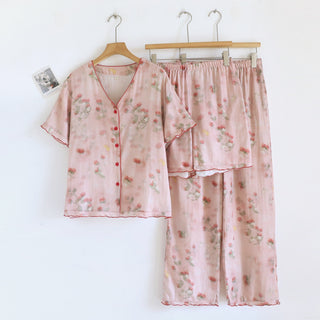 Loungewear-Set aus Gaze mit süßem Beerenmuster (3-teilig) - Hellrosa - XL - image 0
