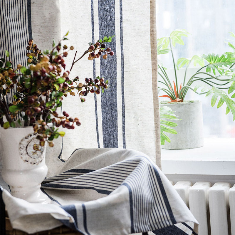 Ownkoti – Halbverdunkelnde Vorhänge, gestreift, Marineblau und Beige