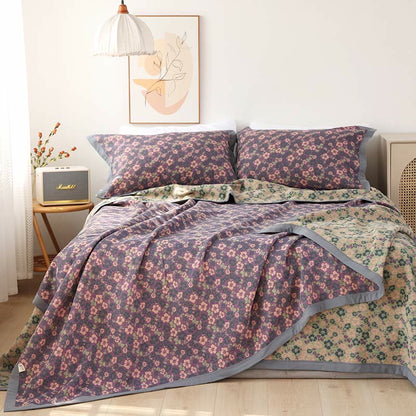 Wendesteppdecke aus Baumwollgaze mit Blumenmuster und Jacquardmuster
