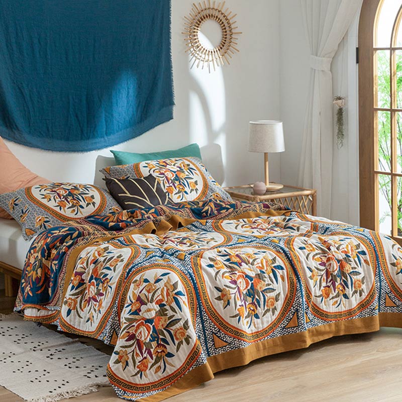 Ownkoti – Bequeme doppelseitige Steppdecke aus Baumwolle mit Blumenmuster