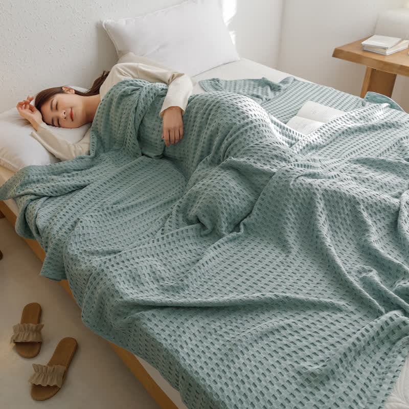 Wendesteppdecke aus einfarbiger Waffelbaumwolle