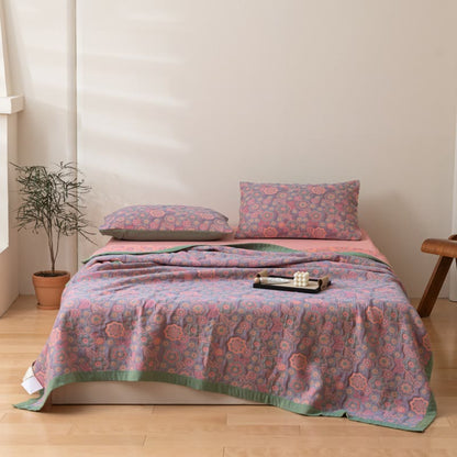 Wendesteppdecke aus Baumwollgaze mit Blumen-Jacquardmuster