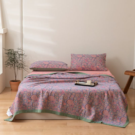 Wendesteppdecke aus Baumwollgaze mit Blumen-Jacquardmuster