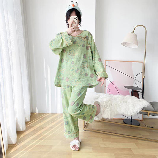 Loungewear-Set aus Baumwollgaze in Übergröße mit Baummotiv