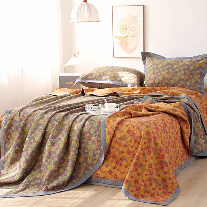 Wendesteppdecke aus Baumwollgaze mit Blumenmuster und Jacquardmuster