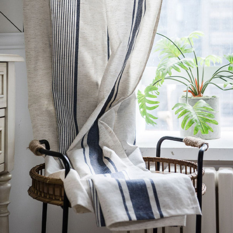 Ownkoti – Halbverdunkelnde Vorhänge, gestreift, Marineblau und Beige