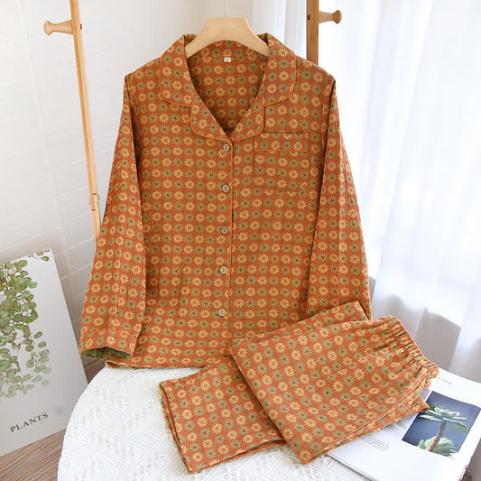 Jacquard Daisy Loungewear-Set aus reiner Baumwolle
