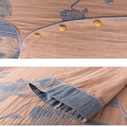 Bequemes Loungewear-Set aus Baumwolle mit Rundhalsausschnitt und Blumenmuster