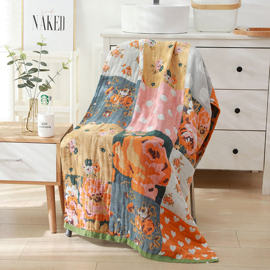 Ownkoti Handtuch mit Rosen-Print, kariert, wendbar, Strandtuch, Badetuch