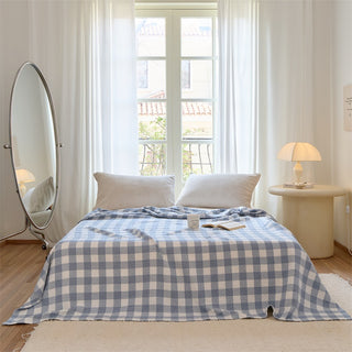 Klassische karierte Baumwollgaze-Steppdecke - Blau - Königin - image 0